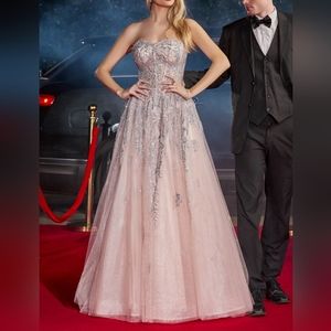 Blush pink or dusty rose strapless new long lace up back dress